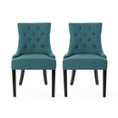 Dining Chair Set of 2 With Upholstered Diamond Tufting And Espresso Birch Legs - Teal by HouseOfZazla