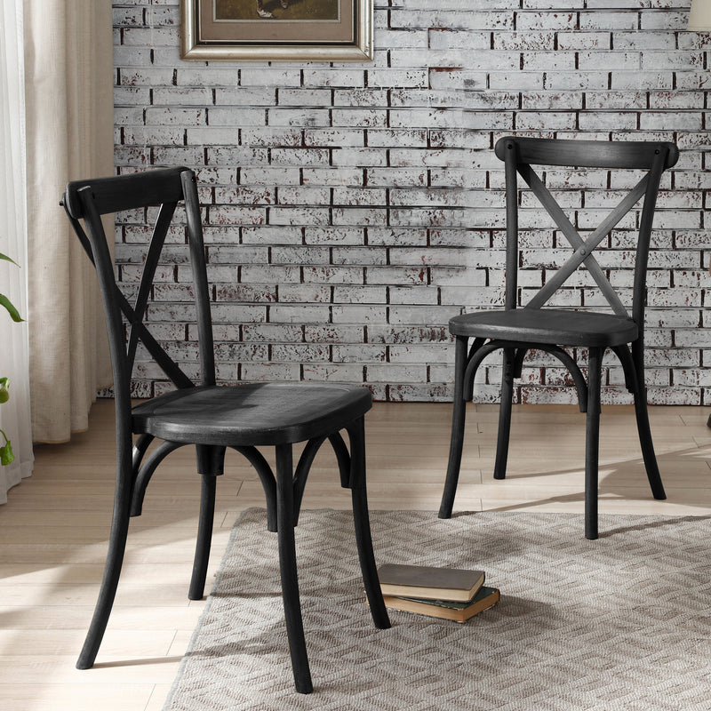 2-Pack Resin Cross Back Chair Waterproof Dining Chair Black
