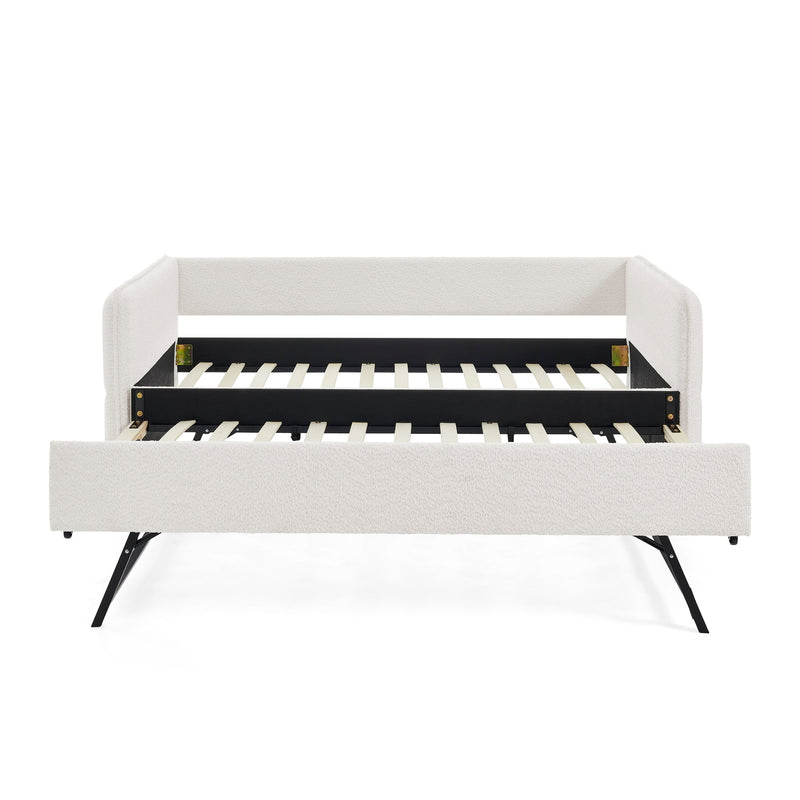 Daybed with Trundle Upholstered Tufted Sofa Bed, Twin Size, Boucle Fabric, Beige (83'x43'x29.5')