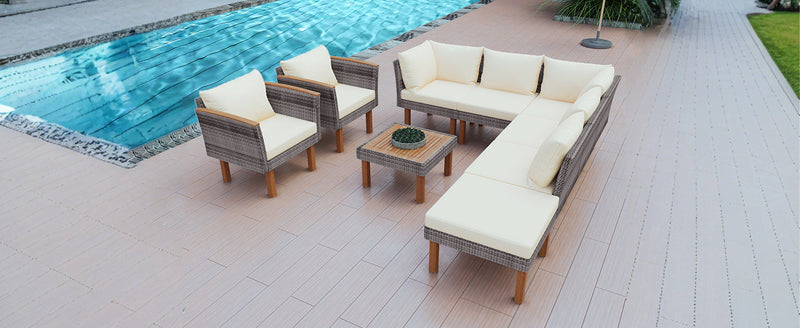 Walker Edison | Wicker 9-Piece Patio Modular Sofa Set