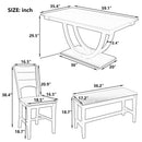 Topmax - 6 Piece Wood Half Round Dining Table Set Kitchen Table Set With Long Bench And 4 Dining Chairs, Modern Style by HouseOfZazla