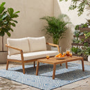 2-Piece Outdoor Loveseat & Coffee Table Set Acacia Wood Frame with PE Wicker Back & Water-Resistant Cushions by HouseOfZazla