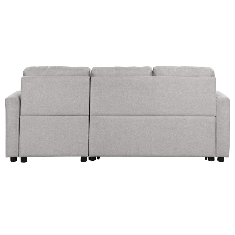 80.3" Pull Out Sofa Bed Modern Padded Upholstered Sofa Bed, Linen Fabric 3 Seater Couch with Storage Chaise and Cup Holder, Small Couch for Small Spaces