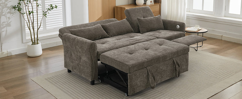2-in-1 Sofa 82' Three-Seater with Sofa Bed and Reversible Recliner, Dark Grey Chenille