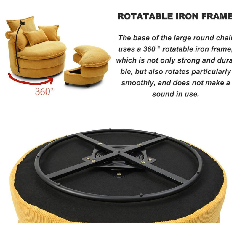 360° Swivel Accent Barrel Chair Modern Comfy Round Reading Sofa Swivel Chairs Circle Lounge Chair for Bedroom Living Room w/4 Pillow Lower Seating Heigh (Yellow)