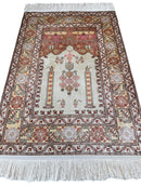 Luxurious Hand-Knotted Pure Silk Turkish Kayseri Rug – Intricate Floral & Geometric Design, 2’2” x 3’