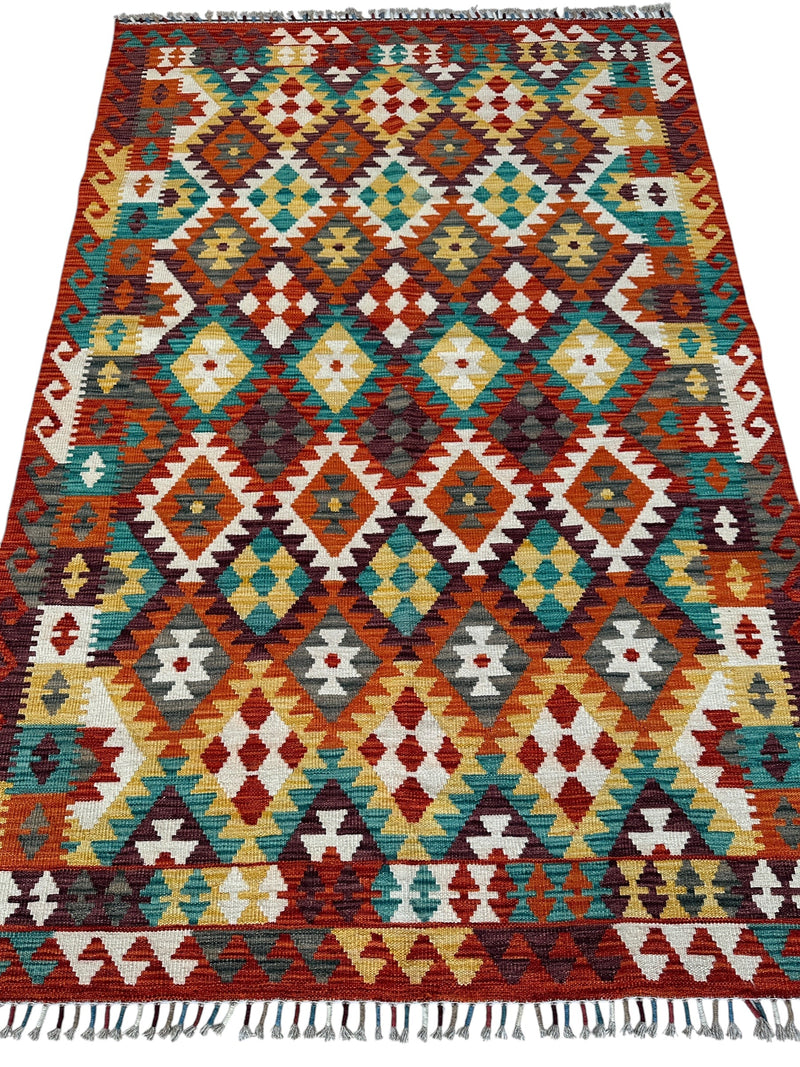 Afghani Maimana Kilim Wool Rug 4’3” x 6’7”
