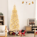 6/7 FT Pre-Lit Artificial Silver Tinsel Xmas Tree with 790 Branch Tips and 300 LED Lights