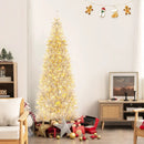 6/7 FT Pre-Lit Artificial Silver Tinsel Xmas Tree with 790 Branch Tips and 300 LED Lights by LJGDeals