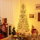6/7 FT Pre-Lit Artificial Silver Tinsel Xmas Tree with 790 Branch Tips and 300 LED Lights by LJGDeals
