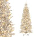 6/7 FT Pre-Lit Artificial Silver Tinsel Xmas Tree with 790 Branch Tips and 300 LED Lights by LJGDeals