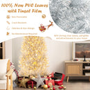 6/7 FT Pre-Lit Artificial Silver Tinsel Xmas Tree with 790 Branch Tips and 300 LED Lights