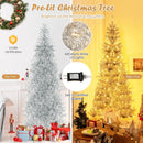 6/7 FT Pre-Lit Artificial Silver Tinsel Xmas Tree with 790 Branch Tips and 300 LED Lights by LJGDeals