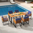 7 Pieces Patio Acacia Wood Dining Chair and Table Set for Backyard and Poolside-Navy by LJGDeals
