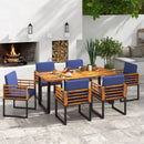 7 Pieces Patio Acacia Wood Dining Chair and Table Set for Backyard and Poolside-Navy by LJGDeals