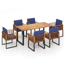 7 Pieces Patio Acacia Wood Dining Chair and Table Set for Backyard and Poolside-Navy by LJGDeals