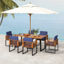 7 Pieces Patio Acacia Wood Dining Chair and Table Set for Backyard and Poolside-Navy by LJGDeals