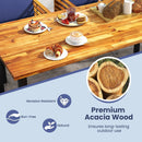 7 Pieces Patio Acacia Wood Dining Chair and Table Set for Backyard and Poolside-Navy by LJGDeals