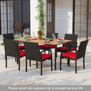 7 Pieces Outdoor Dining Set Acacia Wood Table with Umbrella Hole and Cushions by DirectDeals