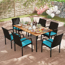 7 Pieces Outdoor Dining Set Acacia Wood Table with Umbrella Hole and Cushions by DirectDeals