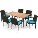 7 Pieces Outdoor Dining Set Acacia Wood Table with Umbrella Hole and Cushions by LJGDeals