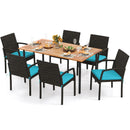 7 Pieces Outdoor Dining Set Acacia Wood Table with Umbrella Hole and Cushions by DirectDeals