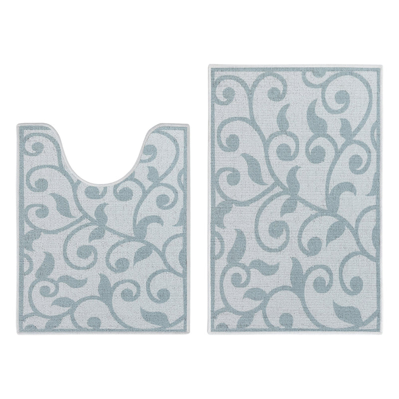 Floral Design 2 Piece Bathroom Rugs Set | Teal