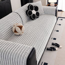 Plush Striped Couch Seat and Backrest Cover, Non-Slip Individual Sofa Protector