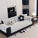 Plush Striped Couch Seat and Backrest Cover, Non-Slip Individual Sofa Protector