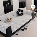 Plush Striped Couch Seat and Backrest Cover, Non-Slip Individual Sofa Protector
