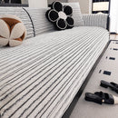 Plush Striped Couch Seat and Backrest Cover, Non-Slip Individual Sofa Protector