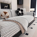 Plush Striped Couch Seat and Backrest Cover, Non-Slip Individual Sofa Protector