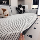 Plush Striped Couch Seat and Backrest Cover, Non-Slip Individual Sofa Protector