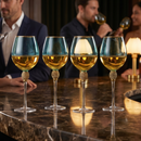 Large Diamond Wine Glasses, 10" H Gold Rim (4, Blue)