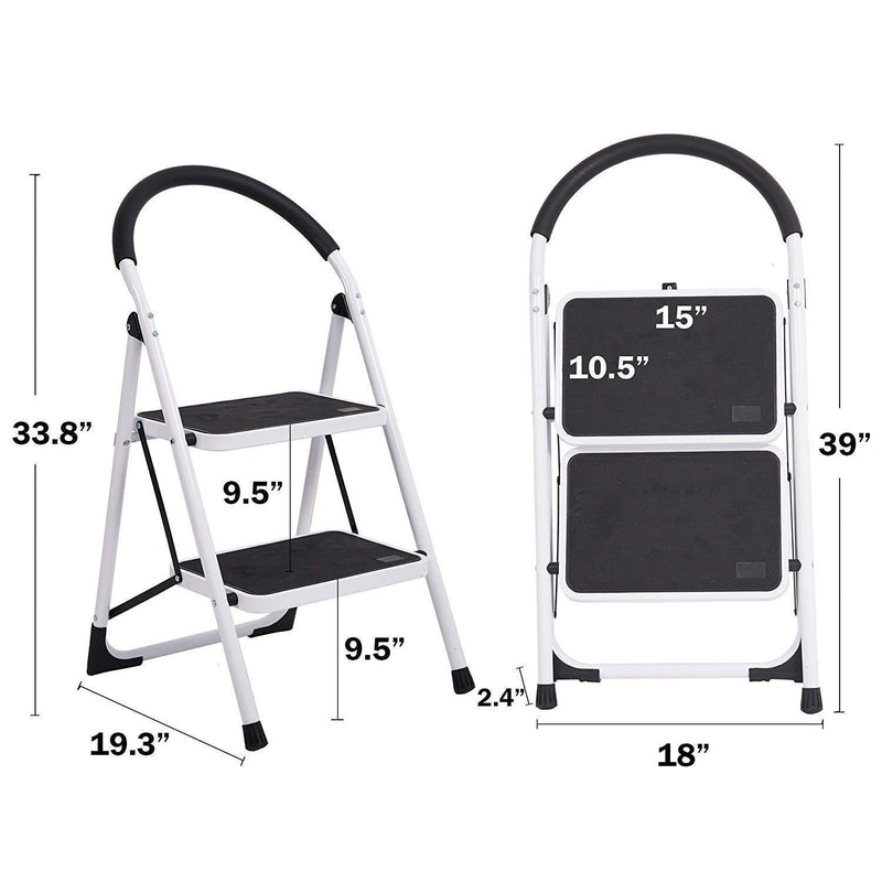 Portable Anti-Slip 2 Step Lightweight Steel Ladder, 330LBS Capacity