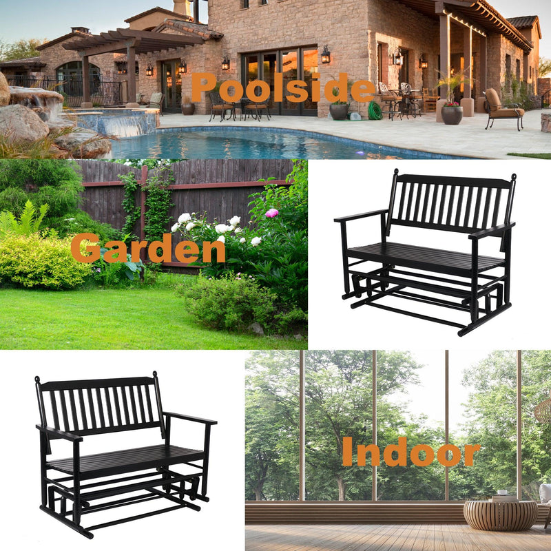 2 Person Swing Glider Chair, Wooden Garden Patio Rocking Seating Bench for Outside