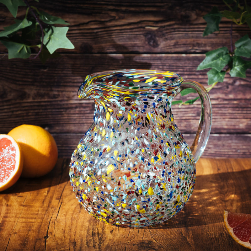 Hand Blown Mexican Glass Pitcher – Confetti Rock Design 70 Ounces - Colorful Beverage Pitcher for Homemade Juice & Iced Tea Cinco De Mayo by The Wine Savant, Blown Glass Pitcher