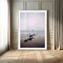Moody Seascape Wall Art Canvas Print – Framed Neutral Foggy