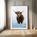 Highland Cow Wall Art Canvas Print – Framed Frosty Winter
