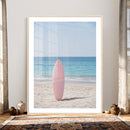Pink Surfboard Canvas Wall Art, Minimalist Beach Photography by MyGreatCanvas | Canvas Wall Art Prints | Photo Prints & Wall Decor