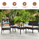 4 Pieces Patio Rattan Conversation Set with Loveseat Sofas and Coffee Table by LJGDeals