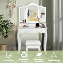 4 Drawers Wood Mirrored Vanity Dressing Table with Stool by LJGDeals