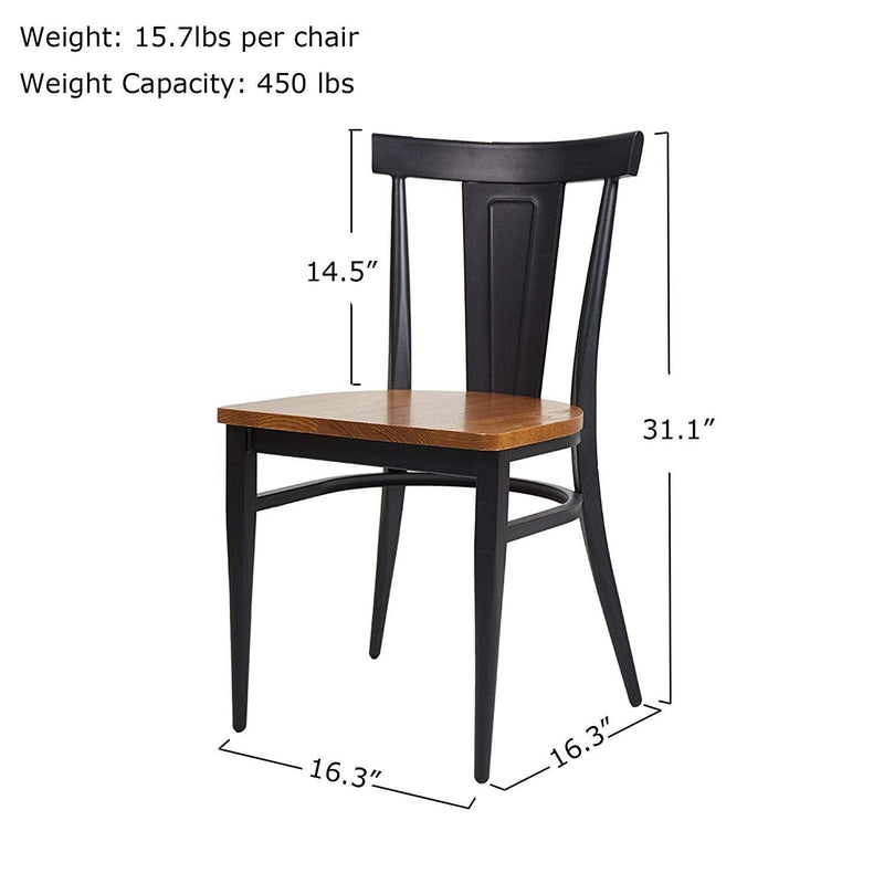 Dining Room Side Chair Set of 2 Wood Kitchen Chairs with Metal Legs