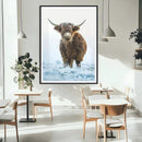 Highland Cow Wall Art Canvas Print – Framed Frosty Winter