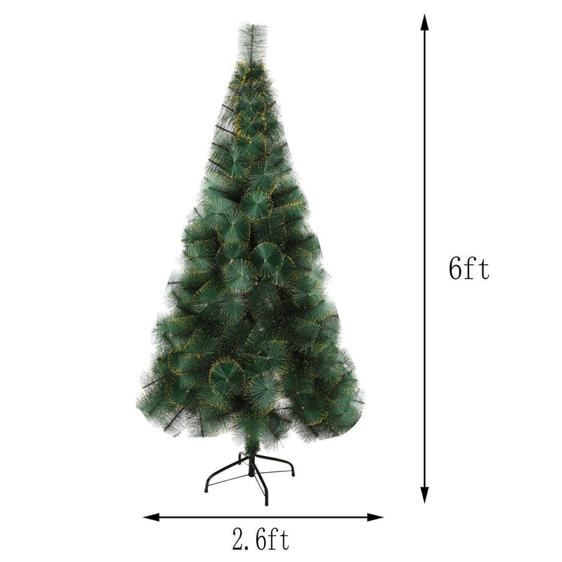 6' Classic Pine Needle Tree Encrypted Artificial Christmas Tree Natural Branch with Solid Metal Bracket, Coniferous with Golden Highlights