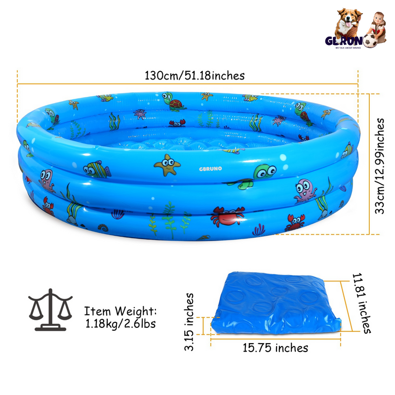 51x13Ó Inflatable Swimming Pool Blow Up Family Pool For 3 Kids Foldable Swim Ball Pool Center w/ 4 Valves Bottom Water Drain Plug For Indoor Backyard, photo 6 of 15