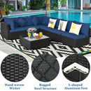 7 Pieces Sectional Wicker Furniture Sofa Set with Tempered Glass Top-Red by LJGDeals