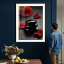 Black Lava Stone Rose Canvas | Red Rose Spa Photography by MyGreatCanvas | Canvas Wall Art Prints | Photo Prints & Wall Decor
