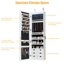 5 LEDs Lockable Mirror Jewelry Cabinet Armoire with 6 Drawers-White