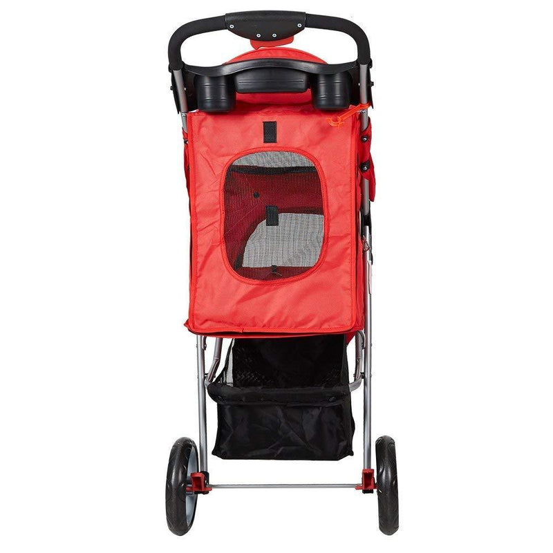 3 Wheels Pet Stroller for Dog Cat Small Animal Folding Walk Jogger Travel Carrier Cart, Red